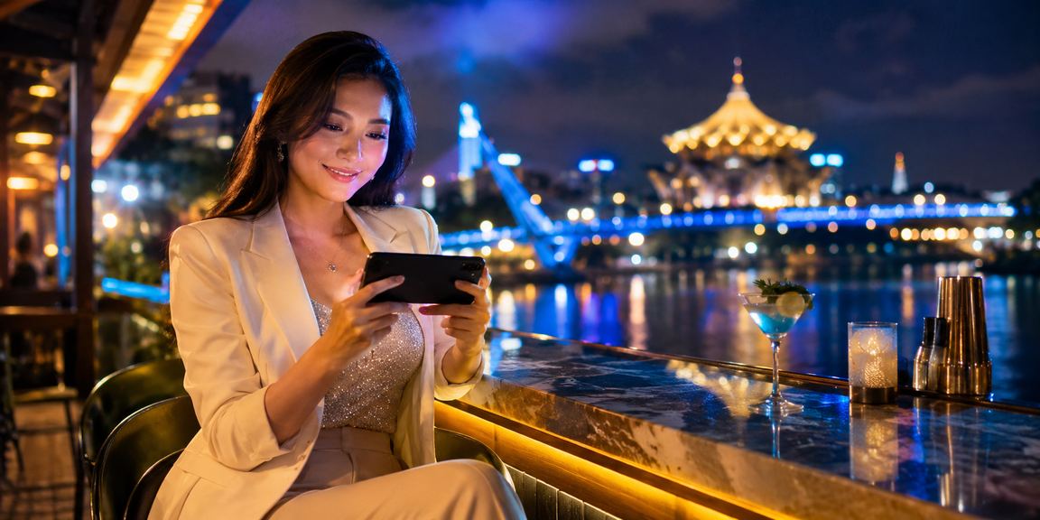 Suasana permainan kad dan slot di Kuching Sarawak dengan dekorasi Melayu